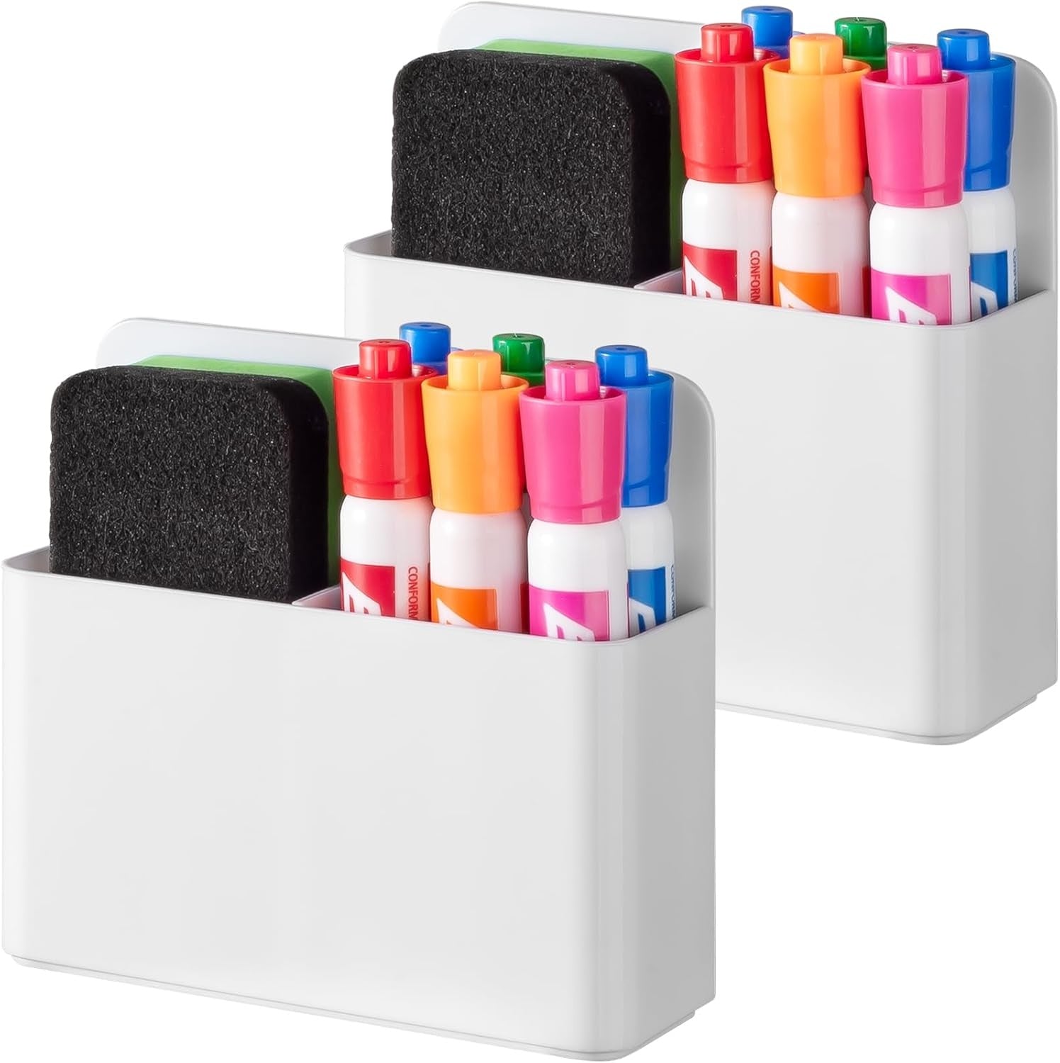 Pack of 2 Magnetic Pen Holder for Refrigerator and Whiteboard Plastic Pencil Organizer Cup