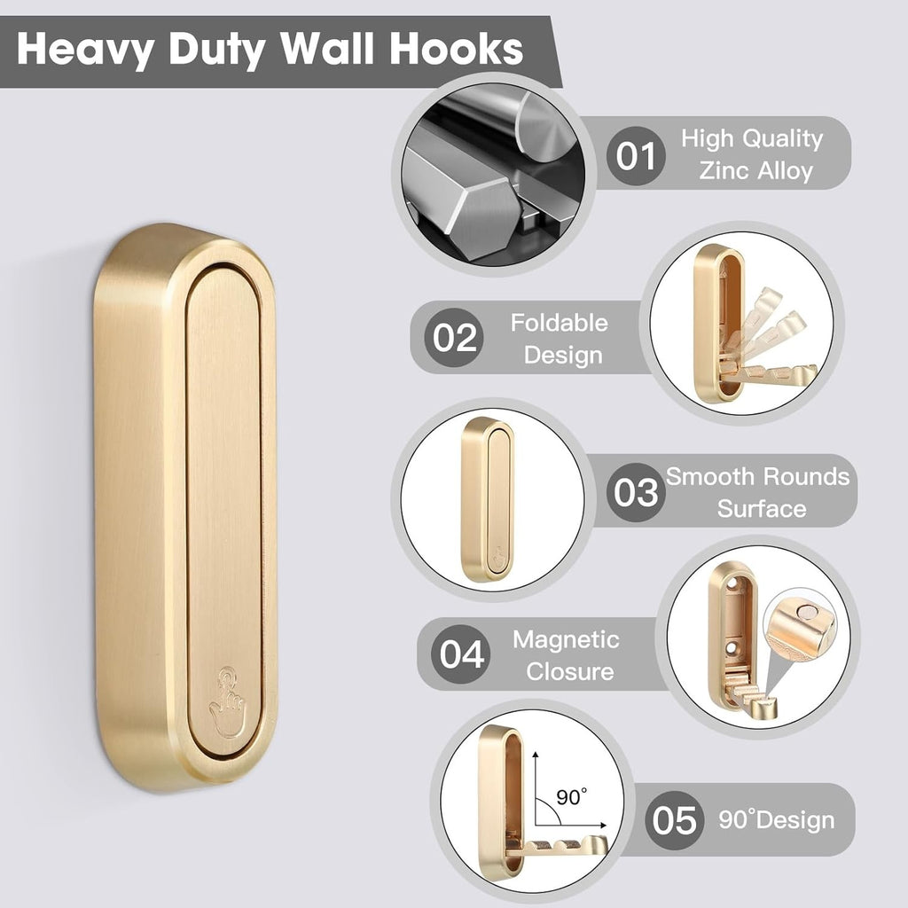 Pack of 2 Folding Coat Hooks Foldable Wall Mounted Hooks