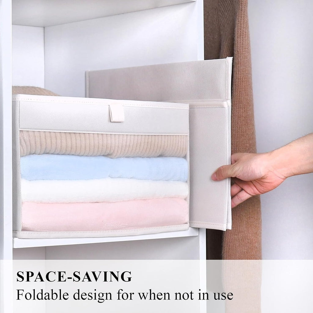 Pack of 3 Large Closet Storage Bins with Clear Window and Handles