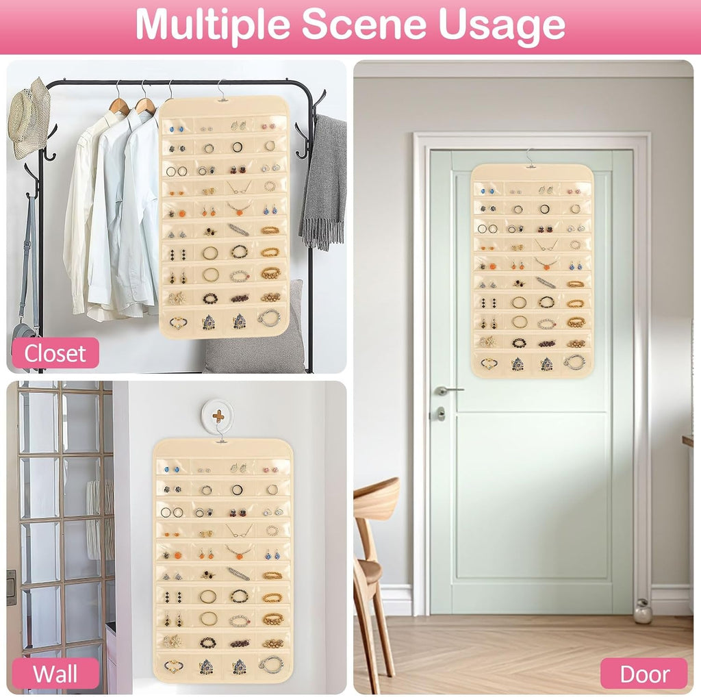 Hanging Jewelry Organizer with 80 Clear Pockets