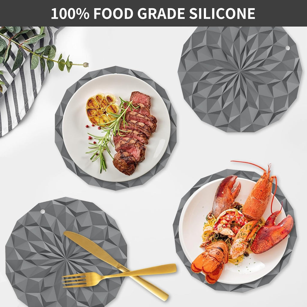 Pack of 4 Silicone Trivet Mats 7.4 Inch Heat Resistant Pot Holders