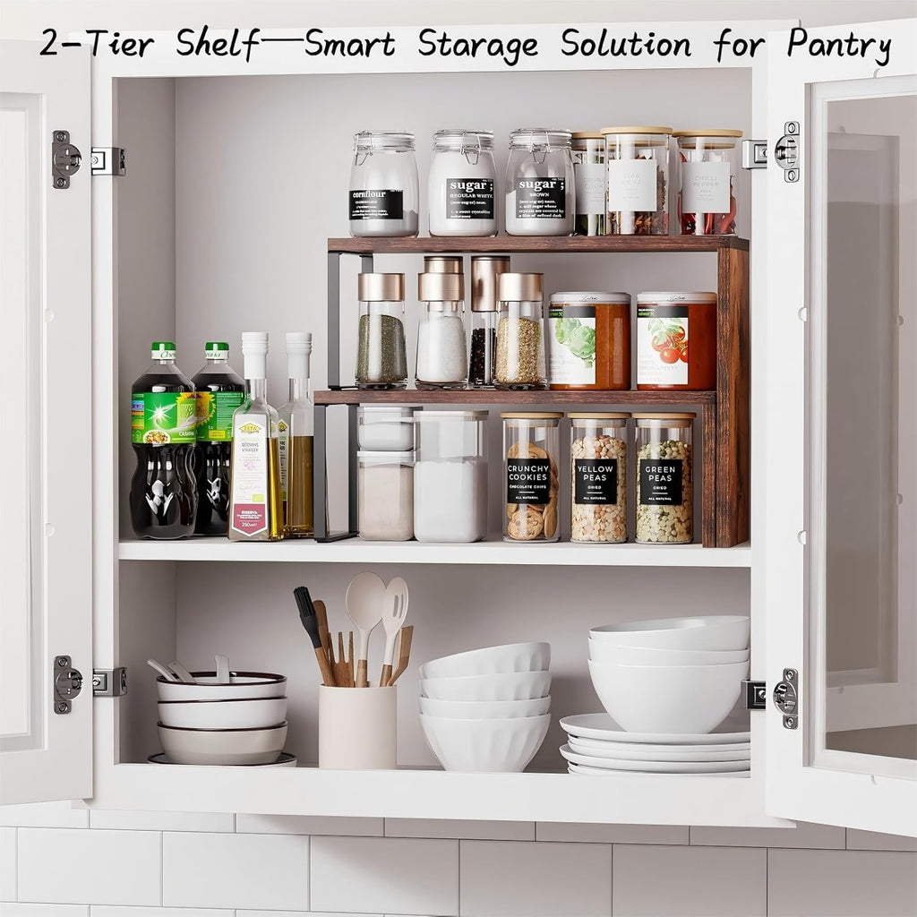 Wooden Kitchen Countertop Organizer Stackable Spice Rack Corner Shelf