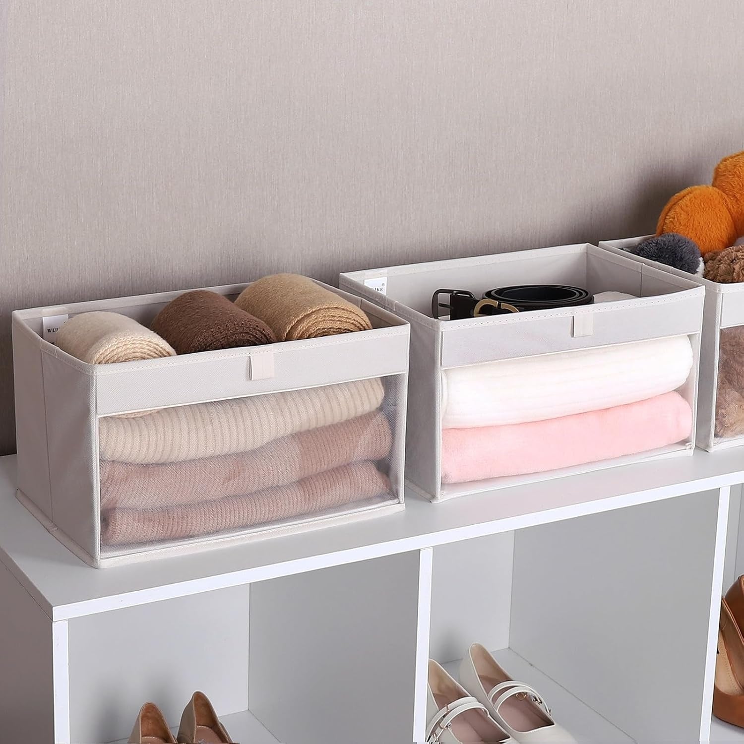 Pack of 3 Large Closet Storage Bins with Clear Window and Handles