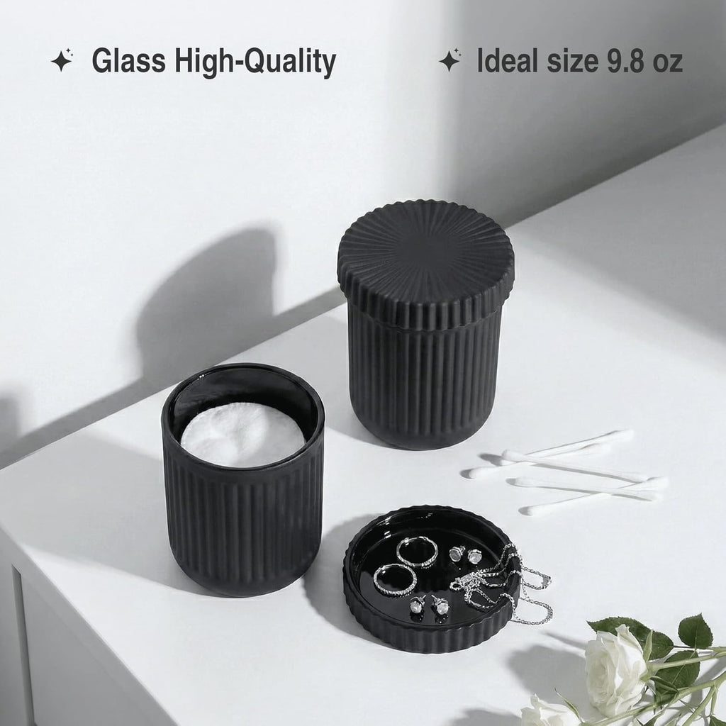 Pack of 2 Glass Apothecary Jars with Lids Bathroom Storage Canister Set