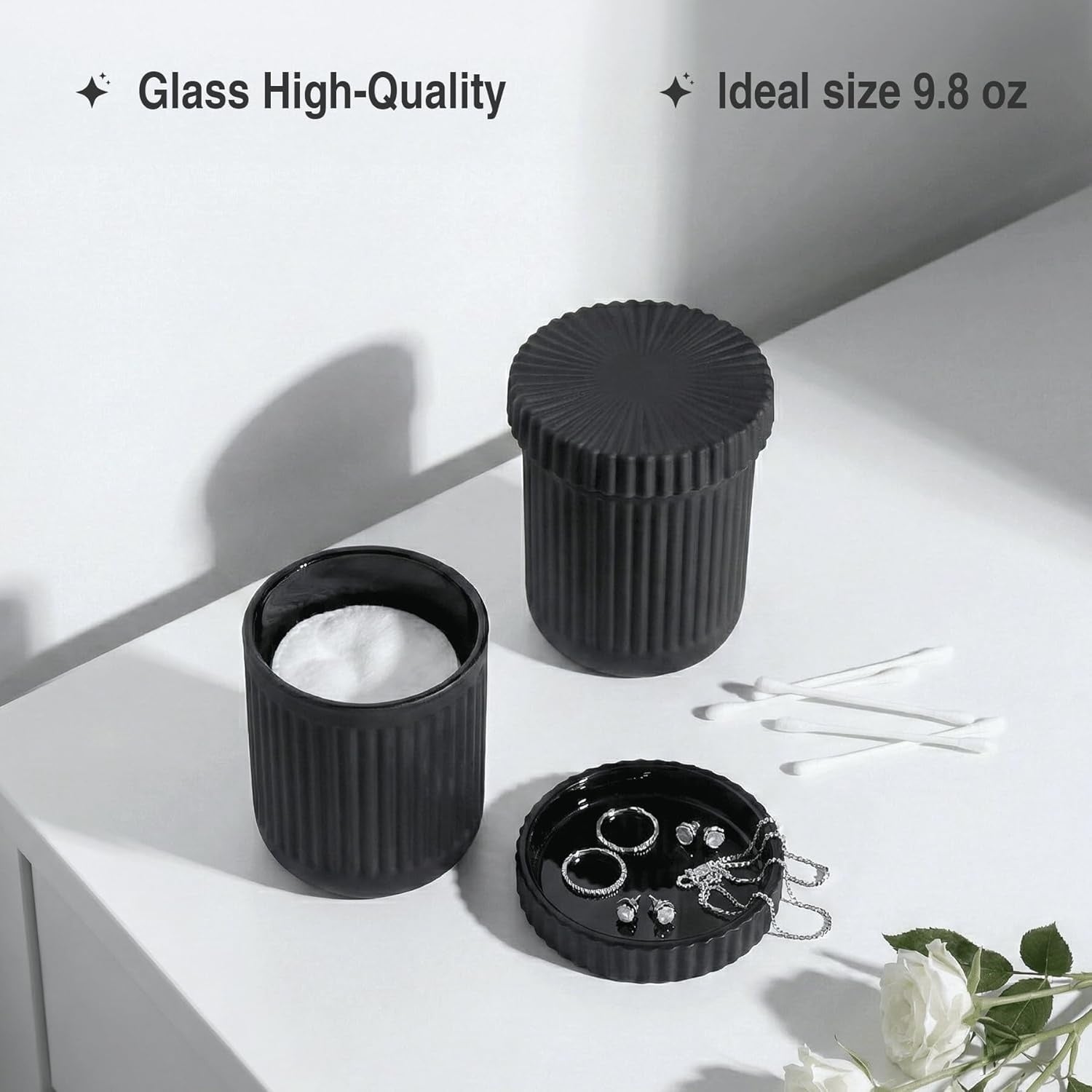 Pack of 2 Glass Apothecary Jars with Lids Bathroom Storage Canister Set