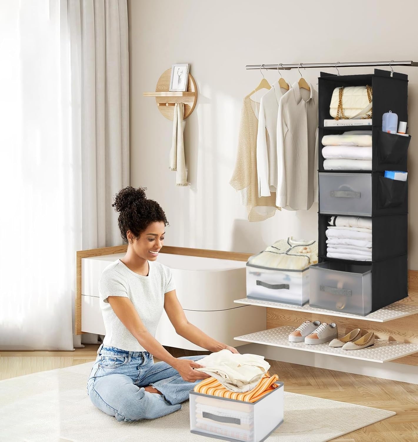 5Layer Hanging Closet Organizer with 2 Drawers