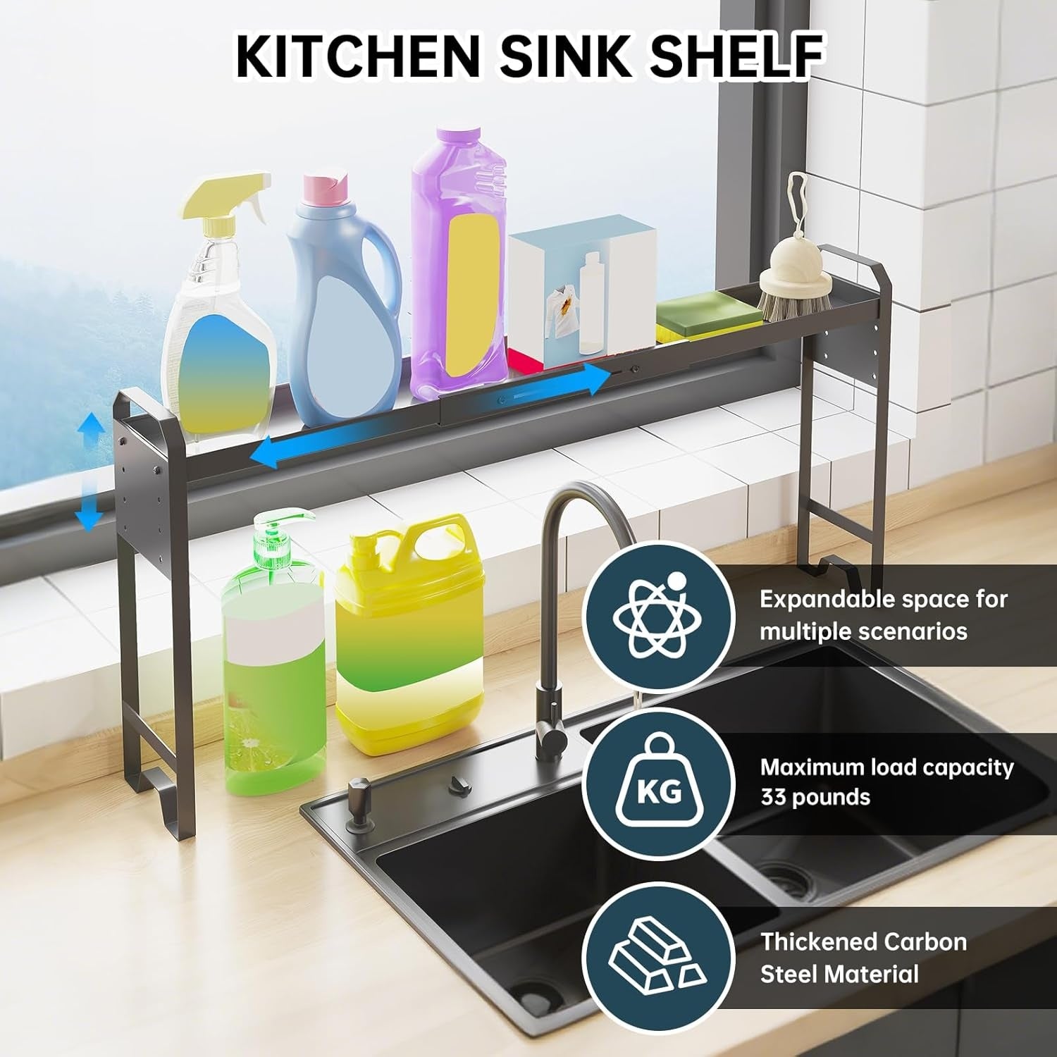 Expandable Over-the-Sink Shelf Adjustable Kitchen Storage Rack