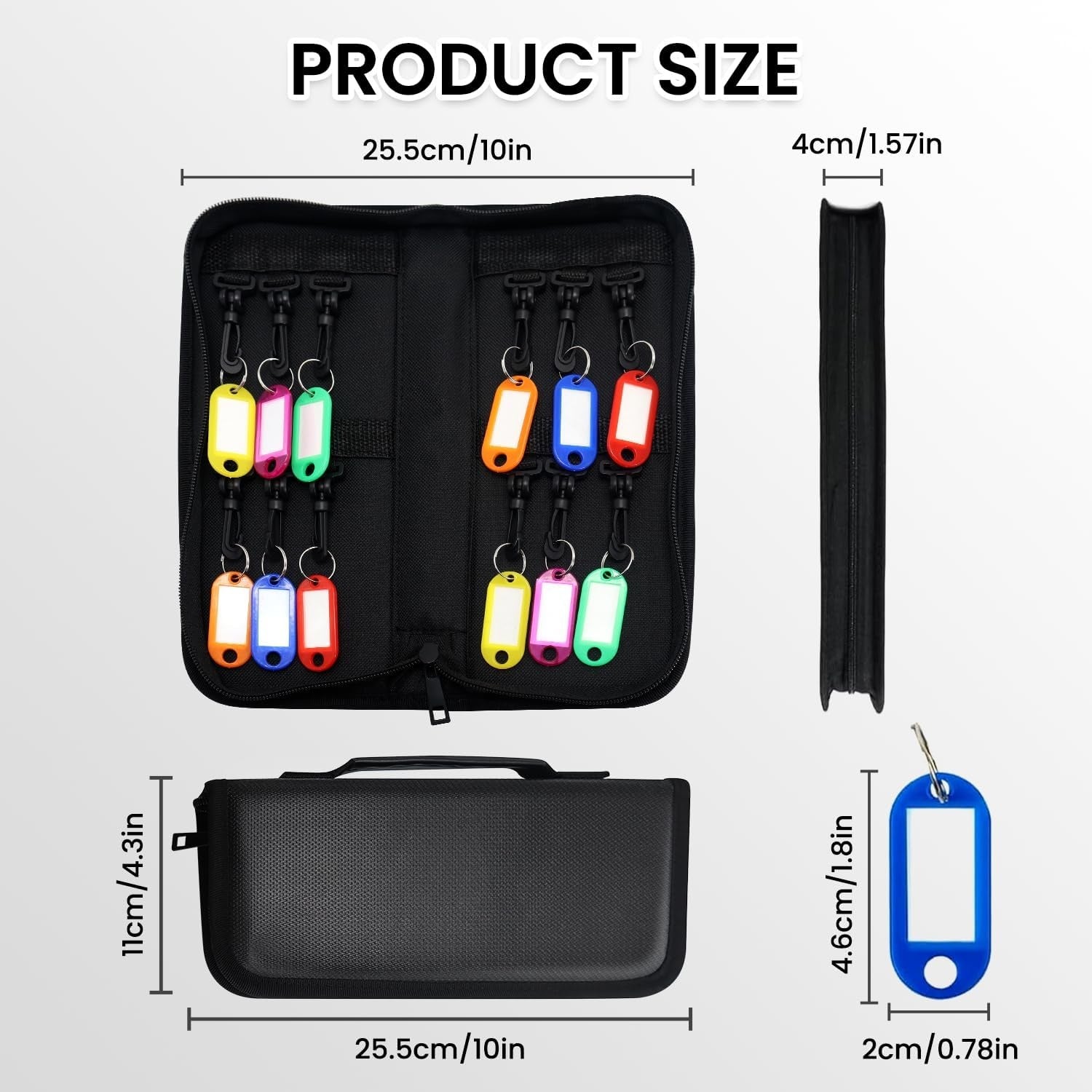 Waterproof Zippered Key Case with 12 Hooks and Tags Portable Key Organizer