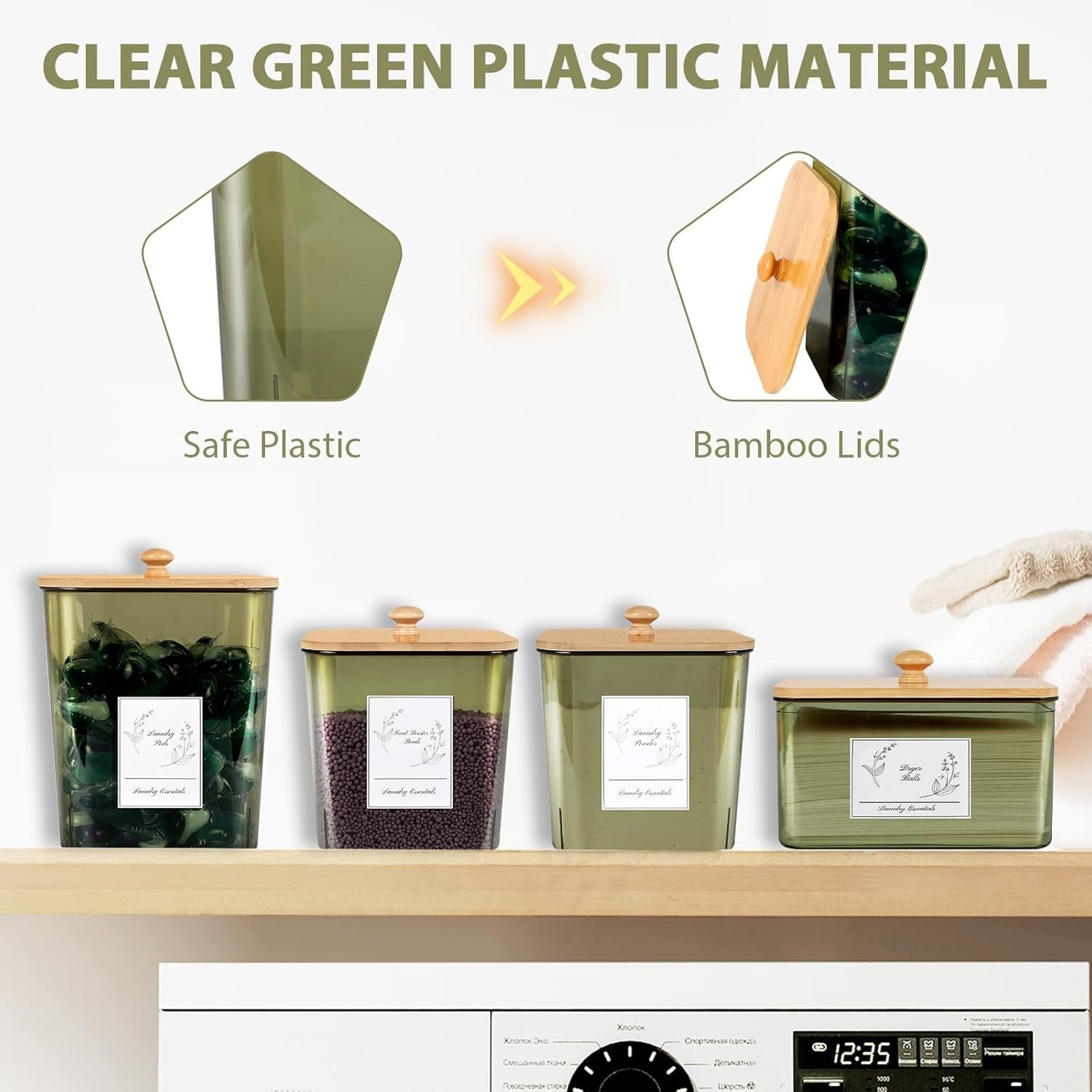 Pack of 4 Laundry Pods Container Set with Lids