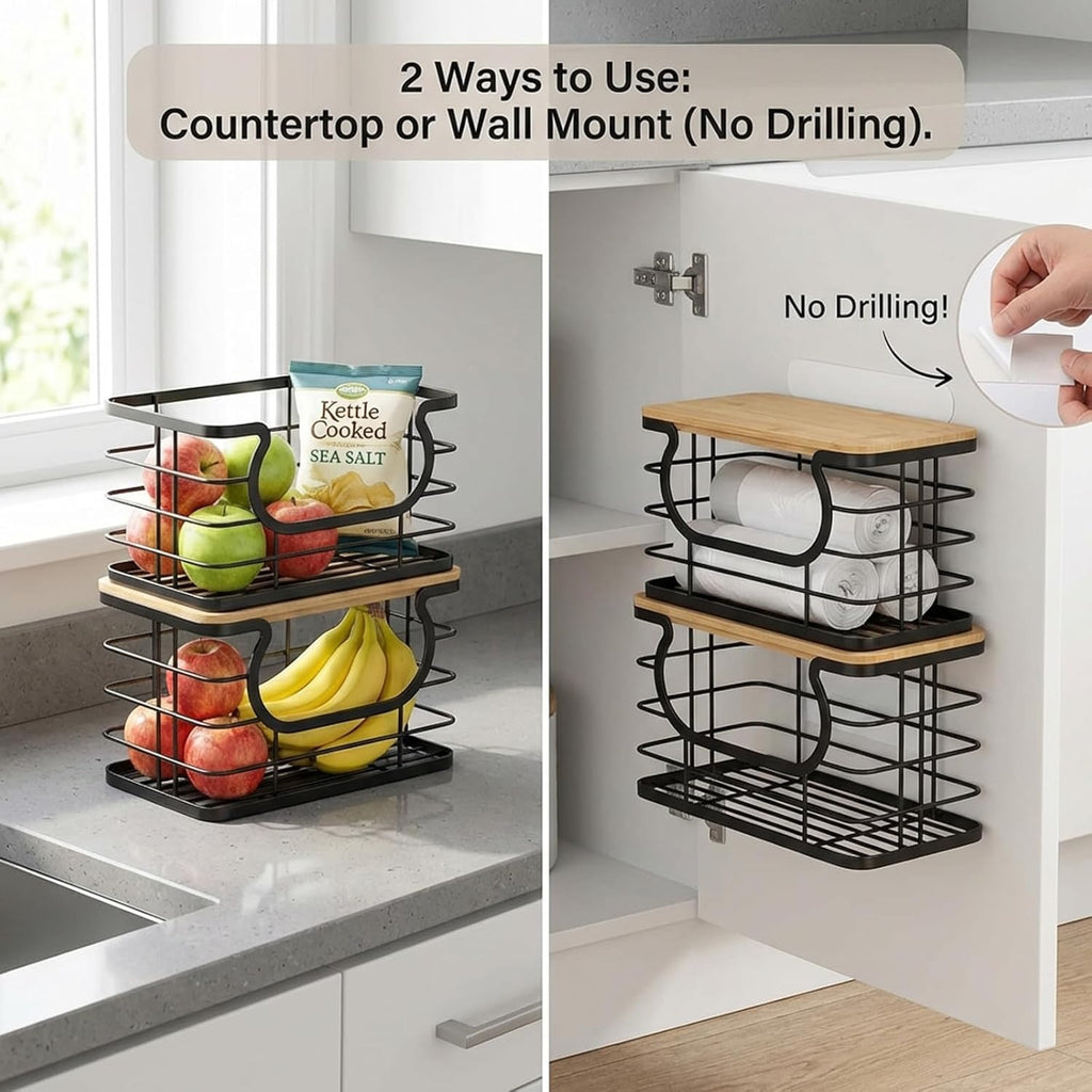 Pack of 2 Stackable Trash Bag Holder with Natural Fiber Top