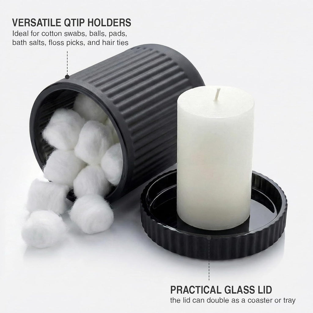 Pack of 2 Glass Apothecary Jars with Lids Bathroom Storage Canister Set
