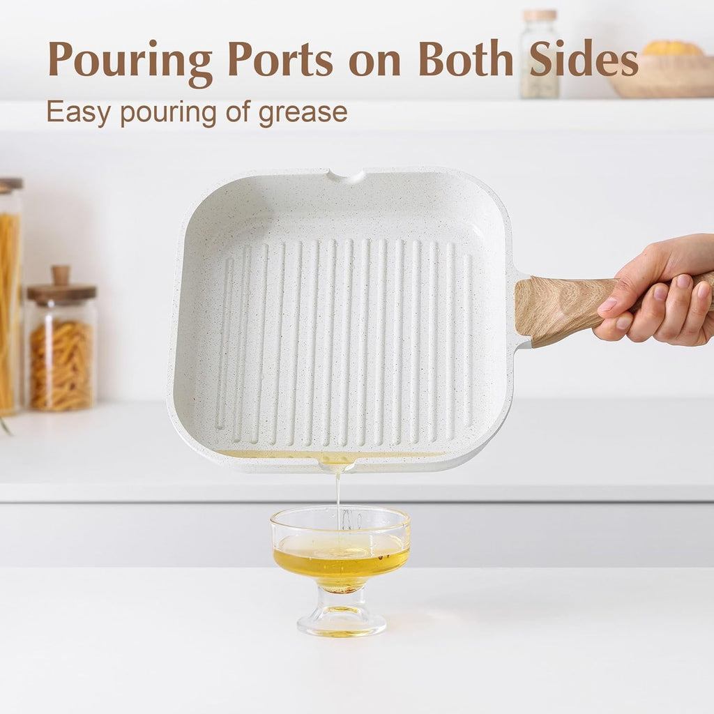 Nonstick Square Grill Pan with Pour Spouts for Stovetop