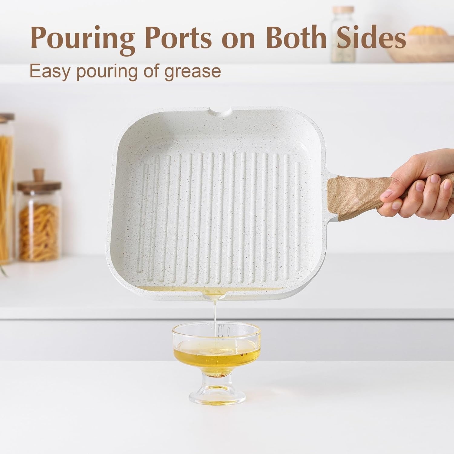 Nonstick Square Grill Pan with Pour Spouts for Stovetop