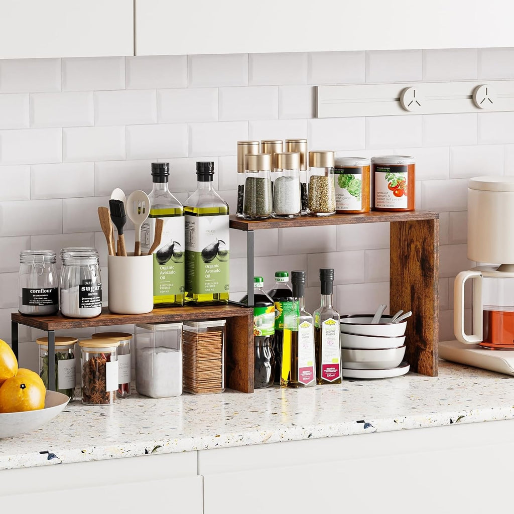 Wooden Kitchen Countertop Organizer Stackable Spice Rack Corner Shelf