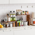 Wooden Kitchen Countertop Organizer Stackable Spice Rack Corner Shelf