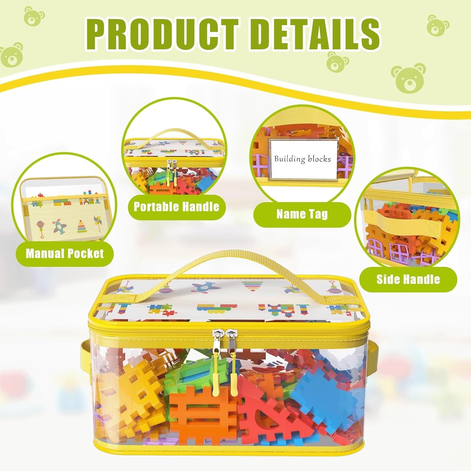 Pack of 8 Clear Toy Storage Bags with Labels Waterproof Board Game Organizer