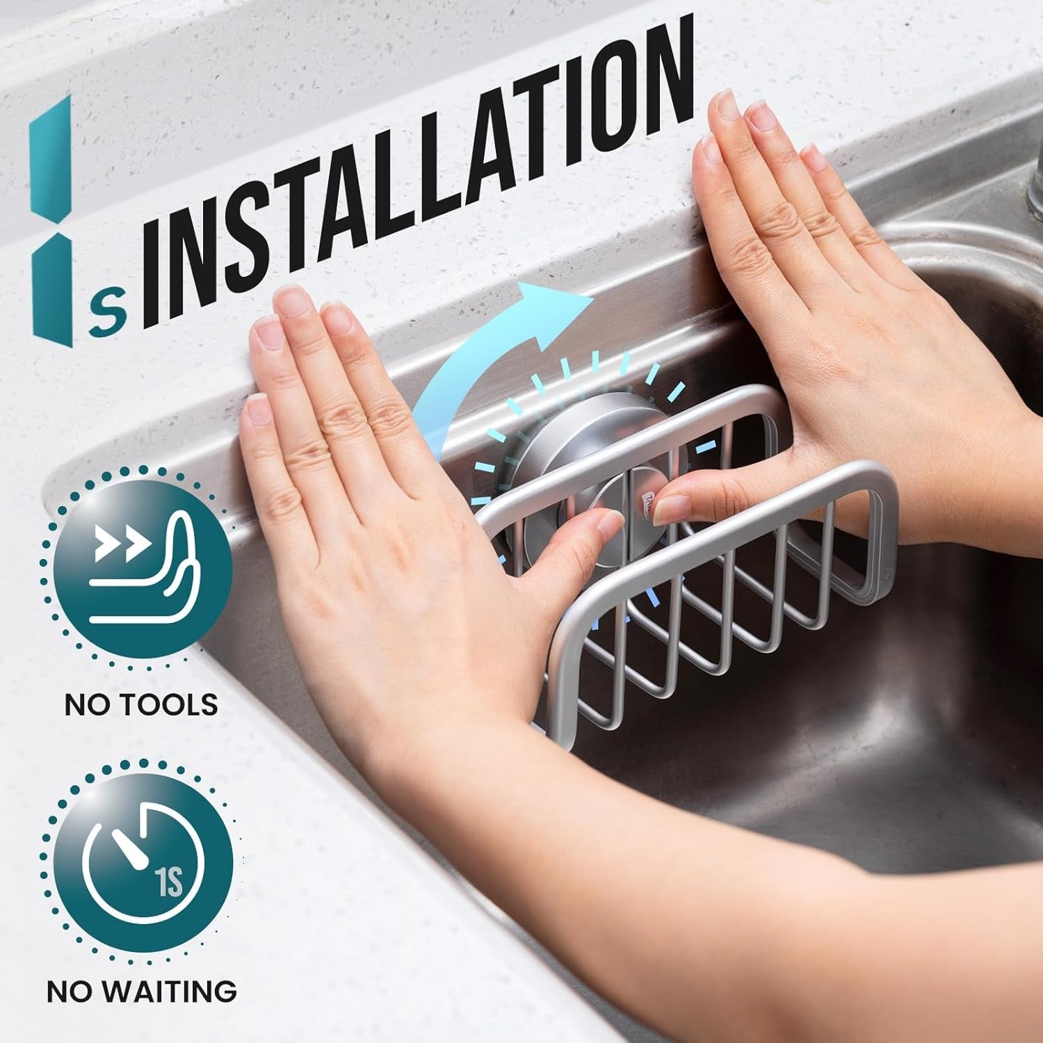 Kitchen Sink Sponge Holder with Strong Suction Cup Rustproof Aluminum Caddy