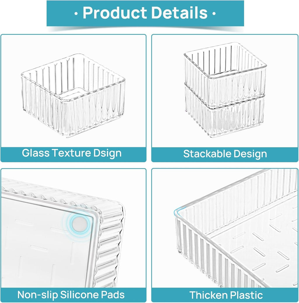Pack of 7 Clear Makeup Drawer Organizers