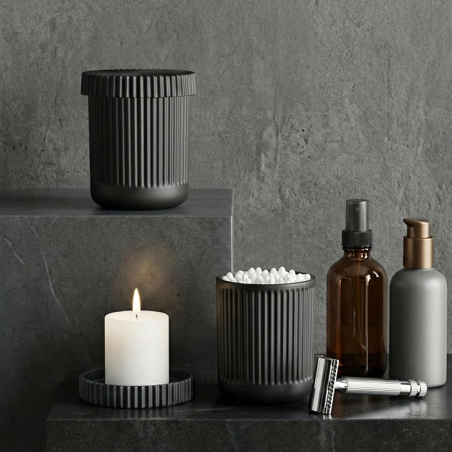 Pack of 2 Glass Apothecary Jars with Lids Bathroom Storage Canister Set