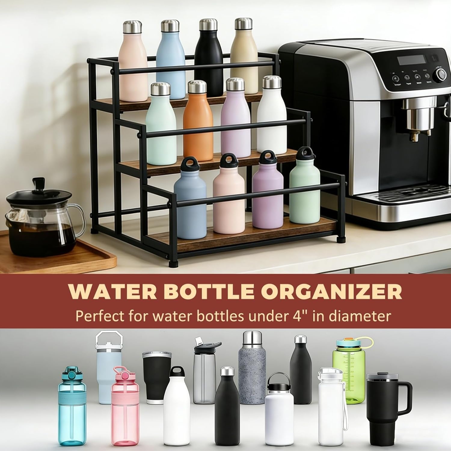 Coffee Syrup Rack Organizer Metal Bottle Holder Rustic Countertop Display Shelf