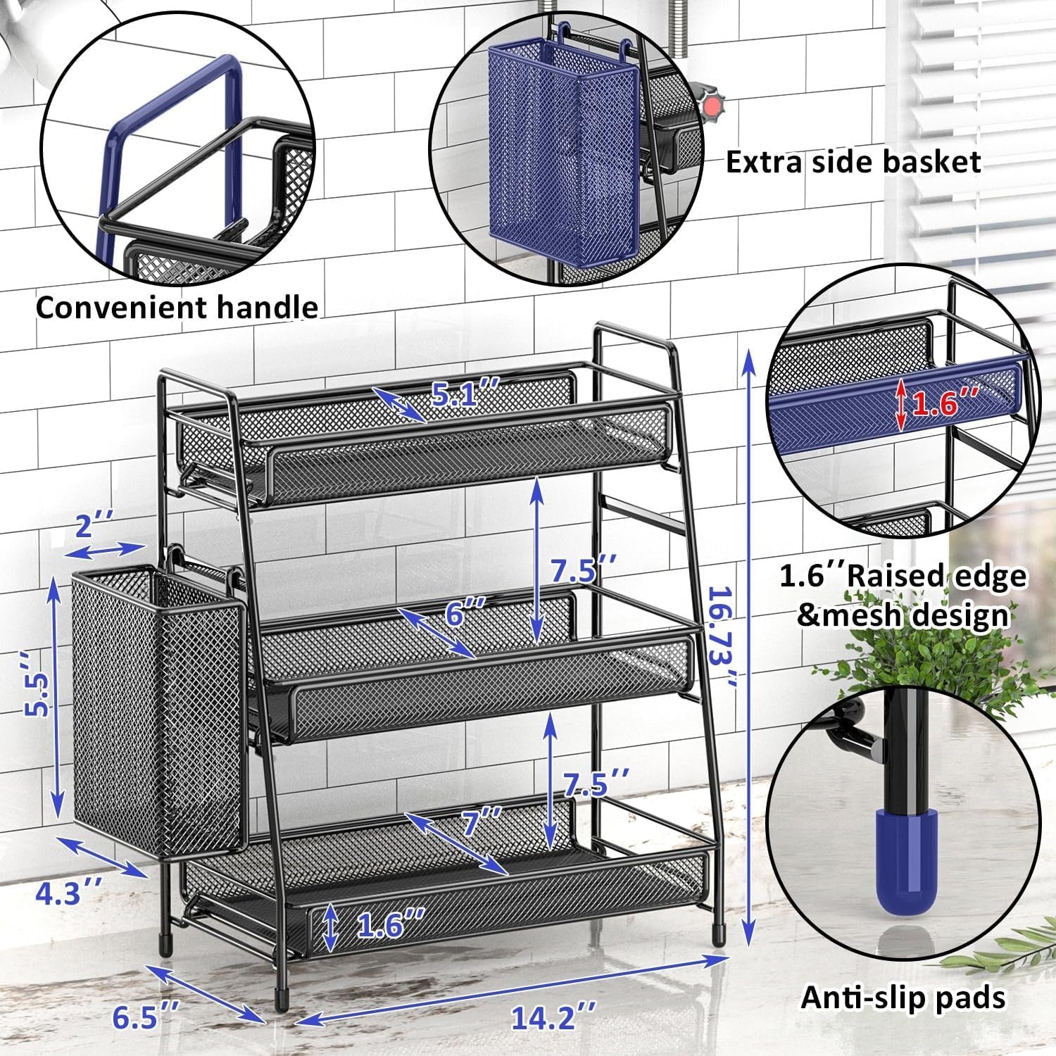 3Tier Bathroom Countertop Organizer Shelf Metal Spice Rack Makeup Storage Stand