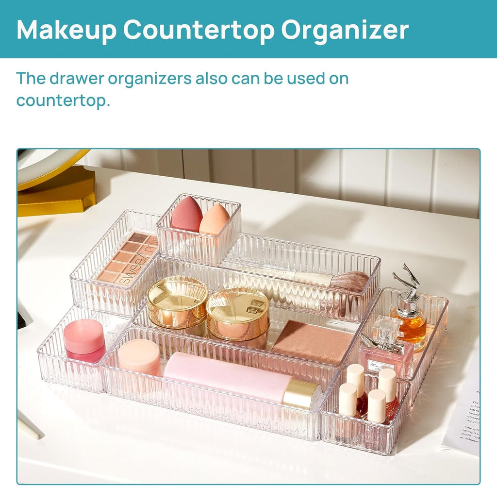 Pack of 7 Clear Makeup Drawer Organizers
