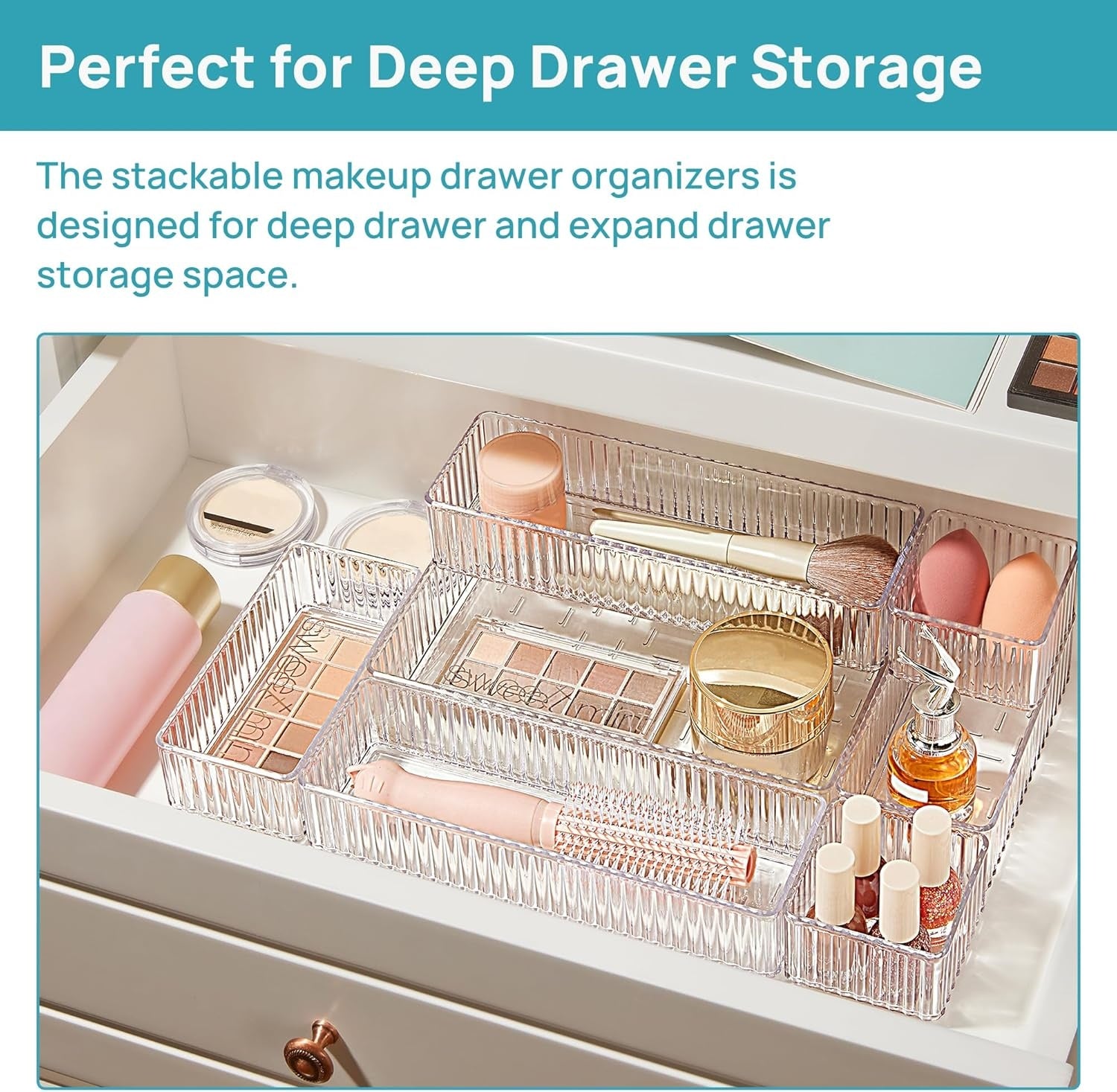 Pack of 7 Clear Makeup Drawer Organizers
