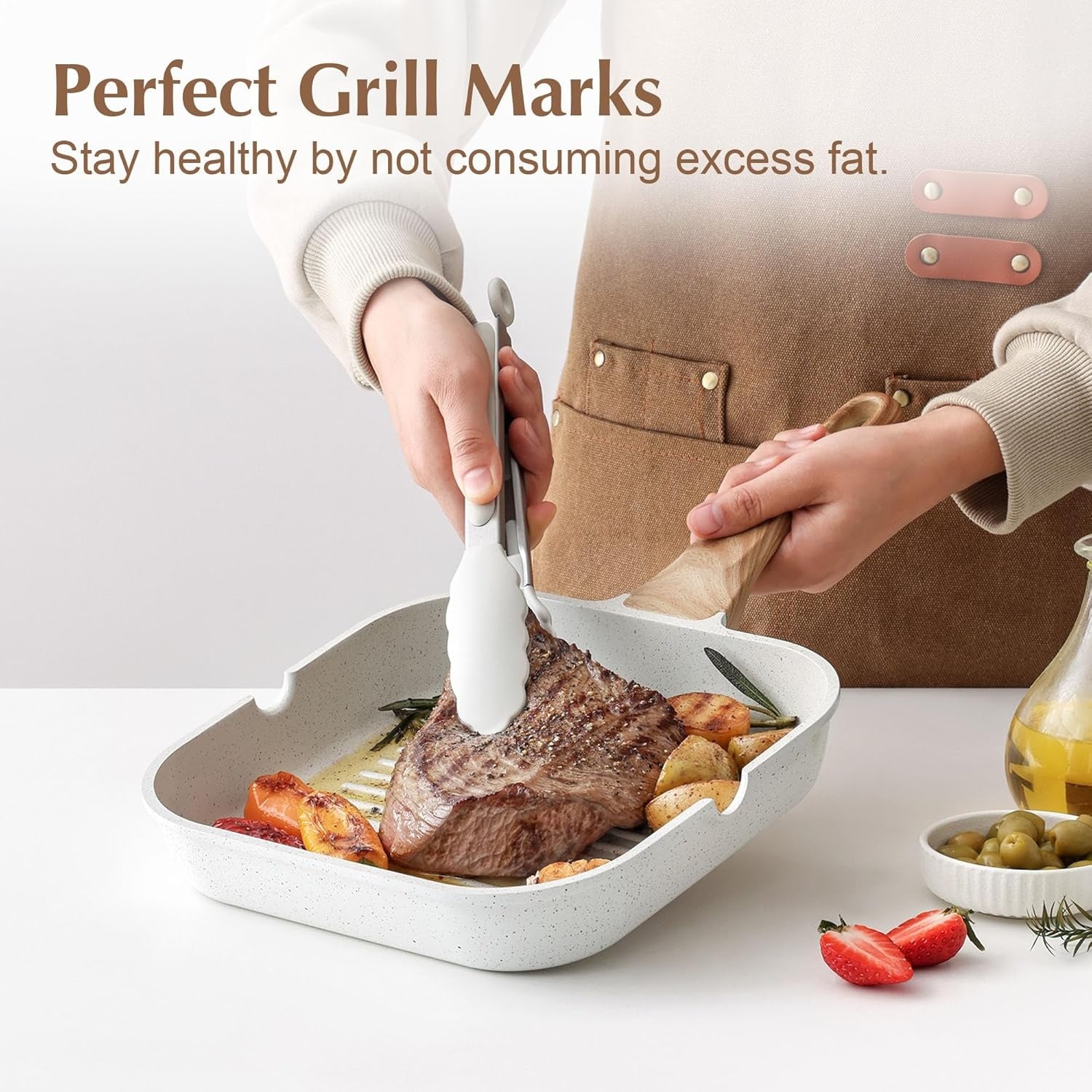 Nonstick Square Grill Pan with Pour Spouts for Stovetop