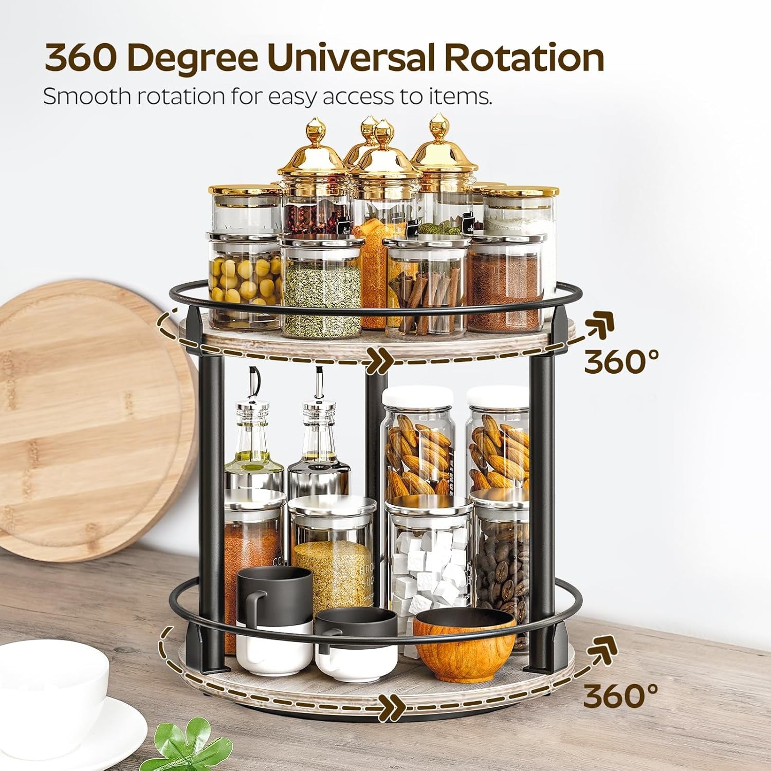 2 Tier Lazy Susan Spice Rack Organizer Rotating Turntable