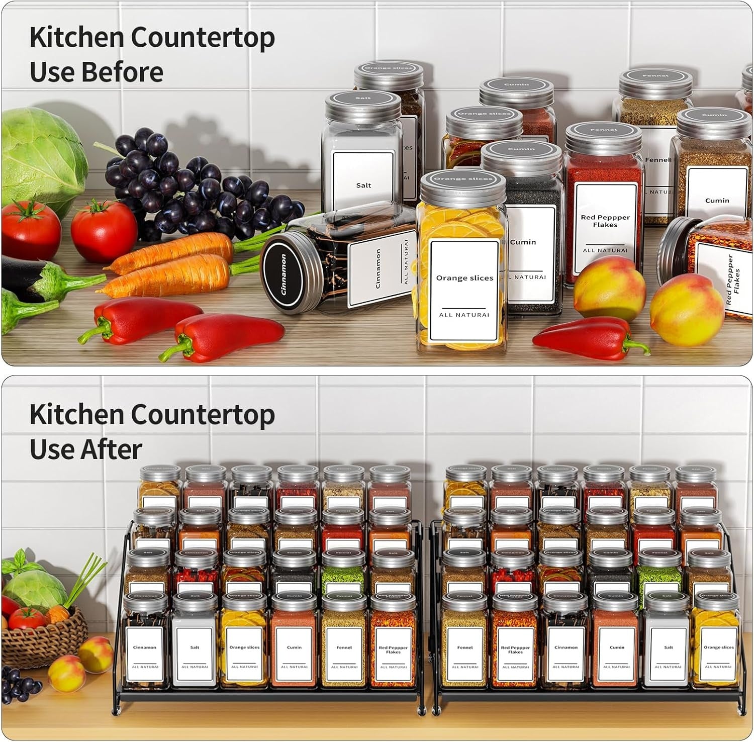 Pack of 2 4Tier Adjustable Spice Rack Organizer Set