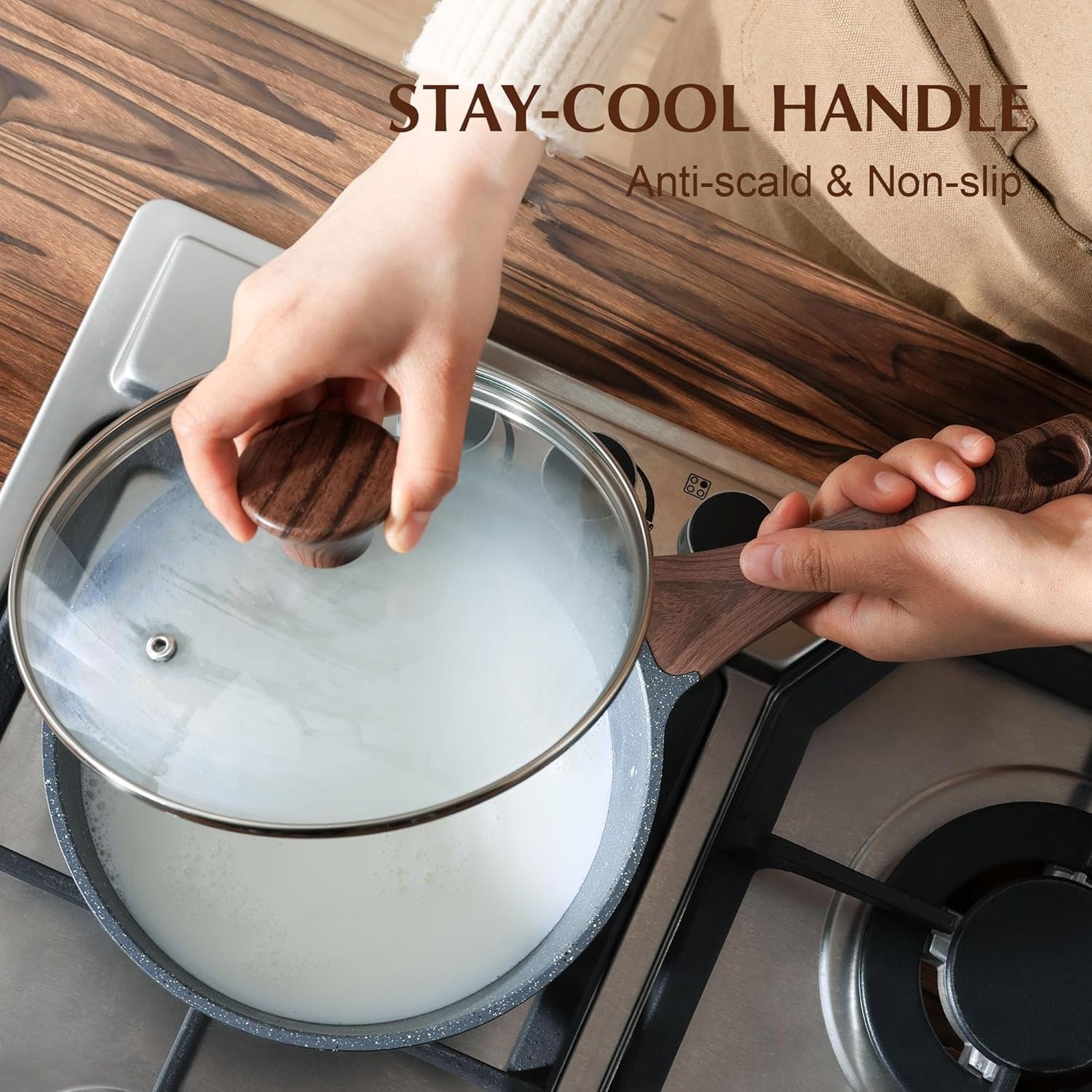 2 Qt Nonstick Saucepan with Lid Induction Compatible Small Cooking Pot