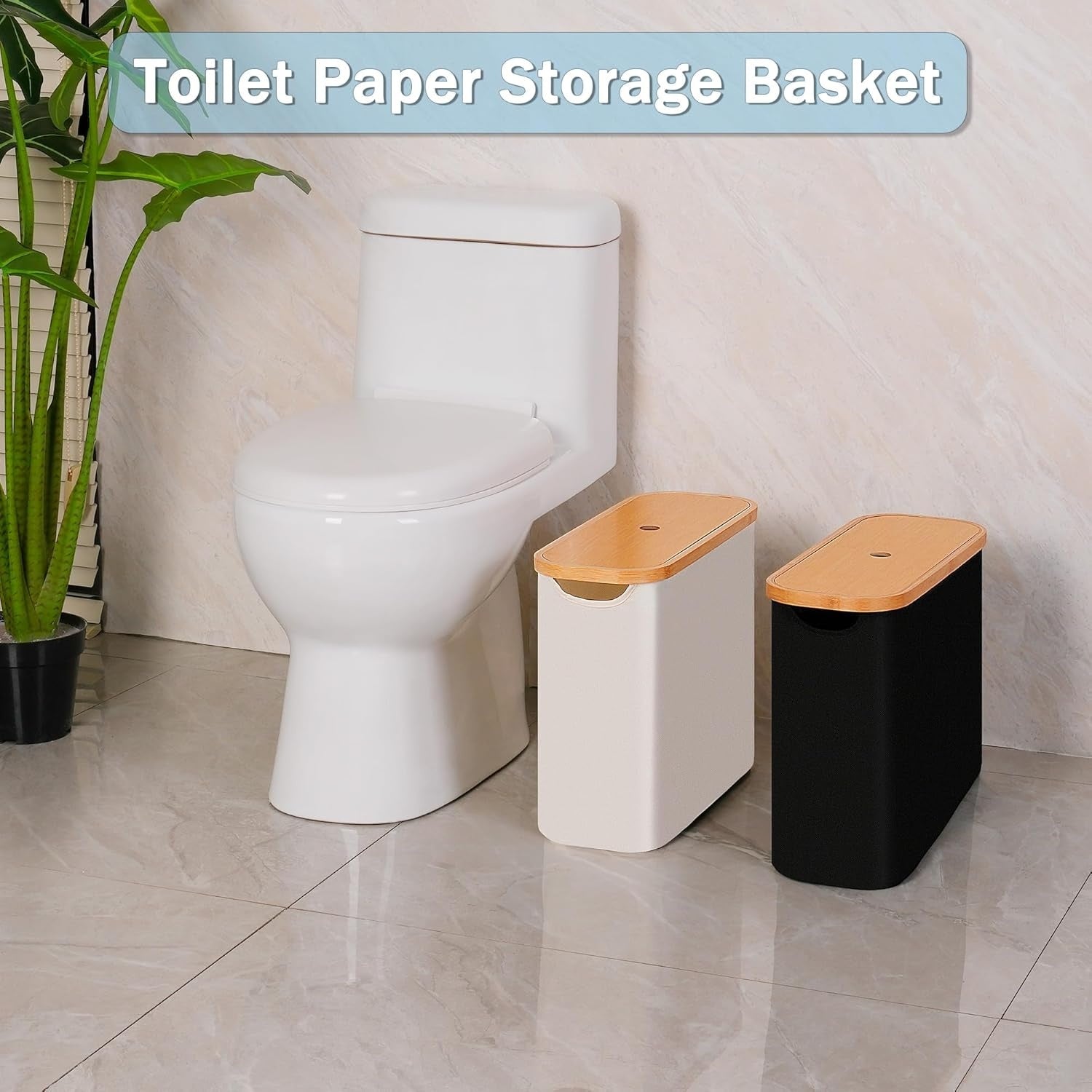 Freestanding Toilet Paper Basket with Lid