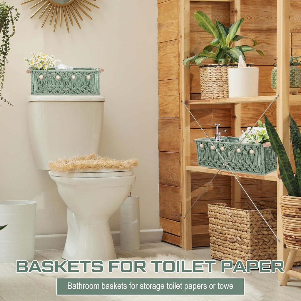 Pack of 4 Macrame Storage Baskets with Wood Handles