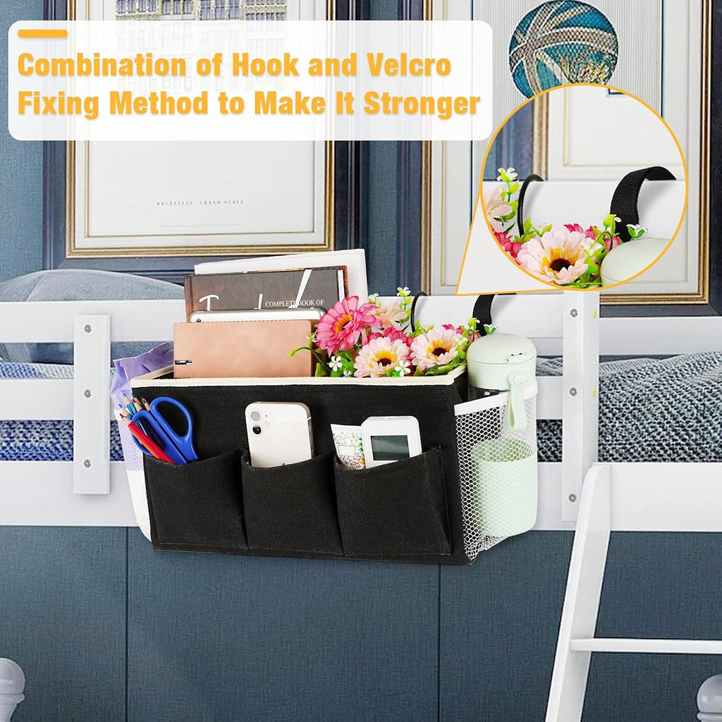 Bedside Caddy Organizer with Water Bottle Holder and Fixed Straps Hanging Storage