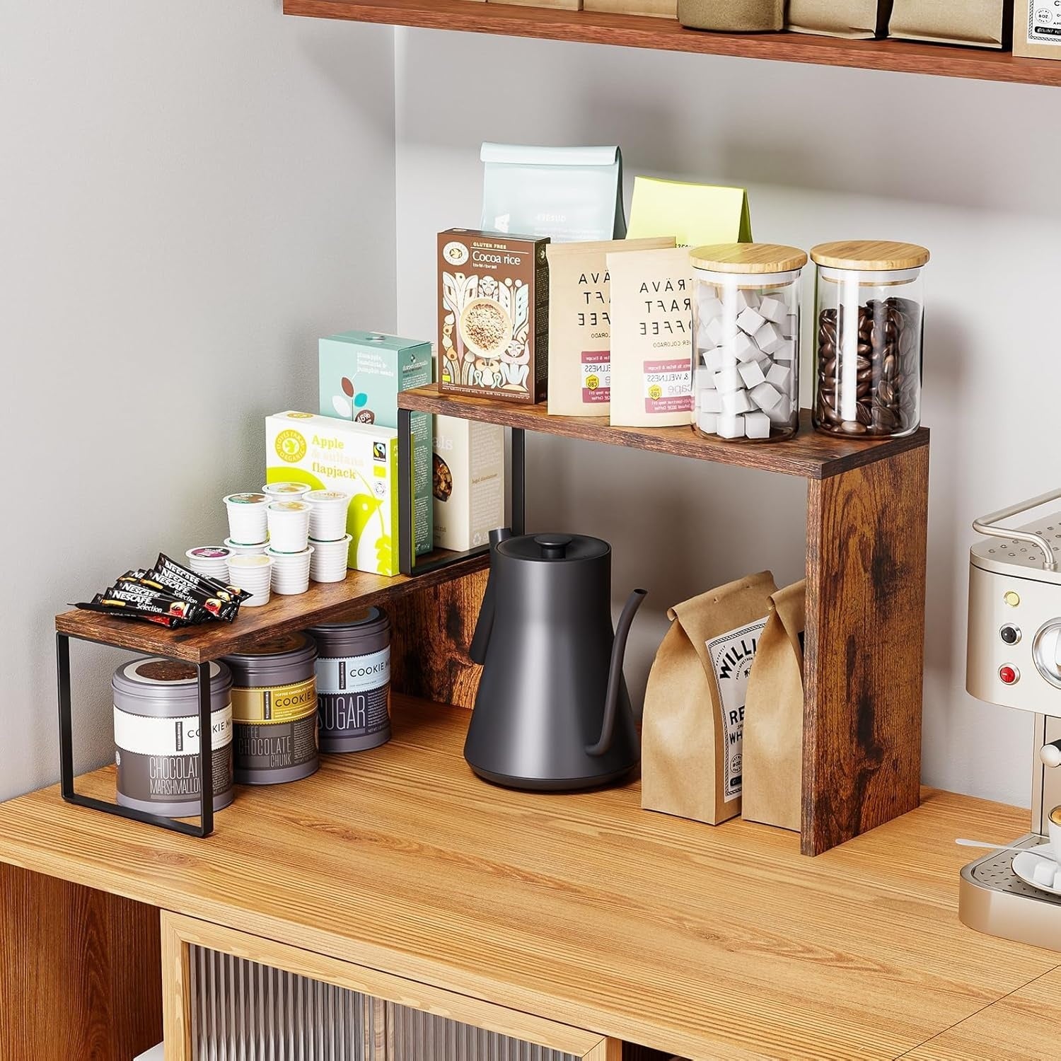 Wooden Kitchen Countertop Organizer Stackable Spice Rack Corner Shelf