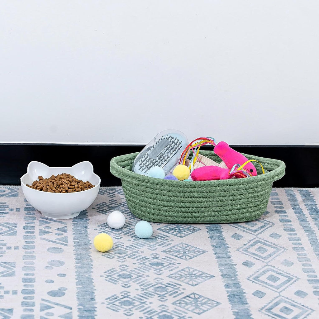 Pack of 5 Small Cotton Rope Storage Baskets with Handles Decorative Organizer