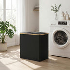 140L Double Laundry Hamper with Lid 2 Removable Bags Bamboo Handles Laundry Basket