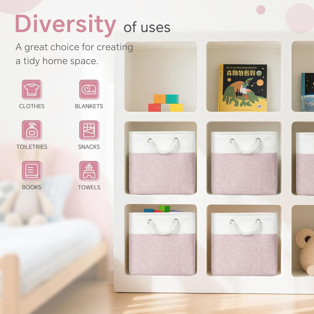 Pack of 6 Cube Storage Bins with Cotton Handles 11 Inch