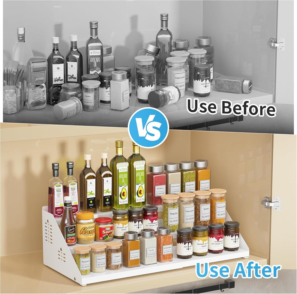 Expandable 3Tier Spice Rack Organizer for Cabinet Adjustable Spice Storage Rack