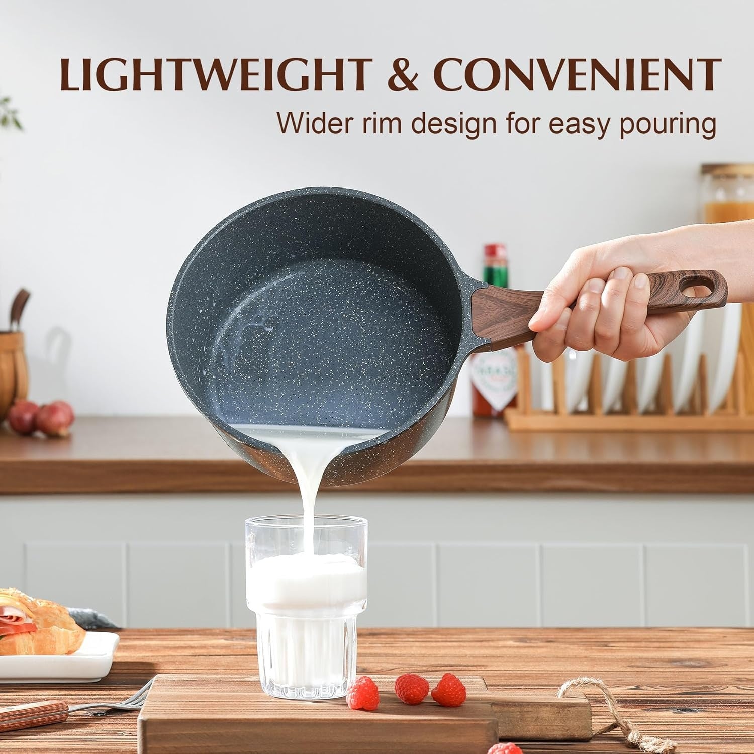 2 Qt Nonstick Saucepan with Lid Induction Compatible Small Cooking Pot