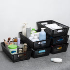 Pack of 6 Stackable Woven Plastic Storage Baskets Pantry Organizer Bins