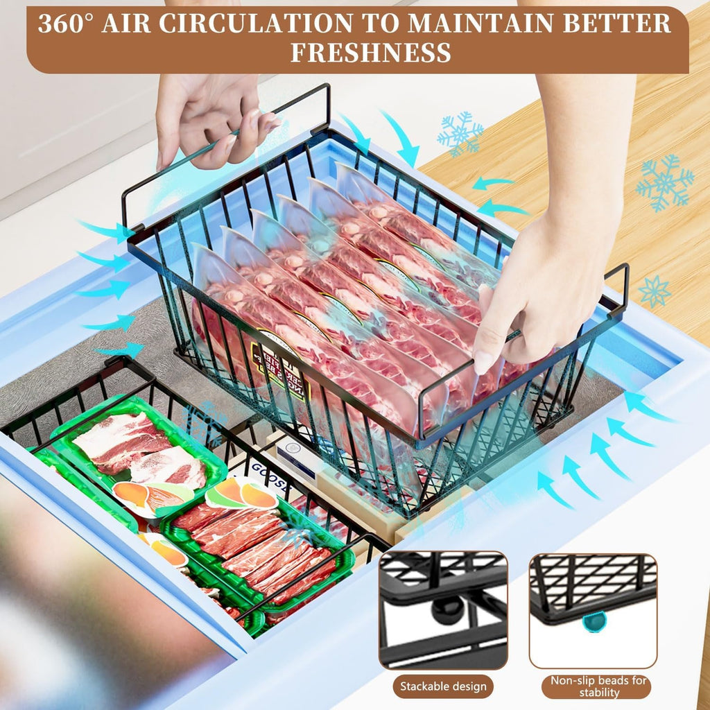 Freezer Organizer Bins Leak-Proof Stackable Deep Freezer Storage Bins