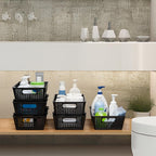 Pack of 6 Stackable Woven Plastic Storage Baskets Pantry Organizer Bins