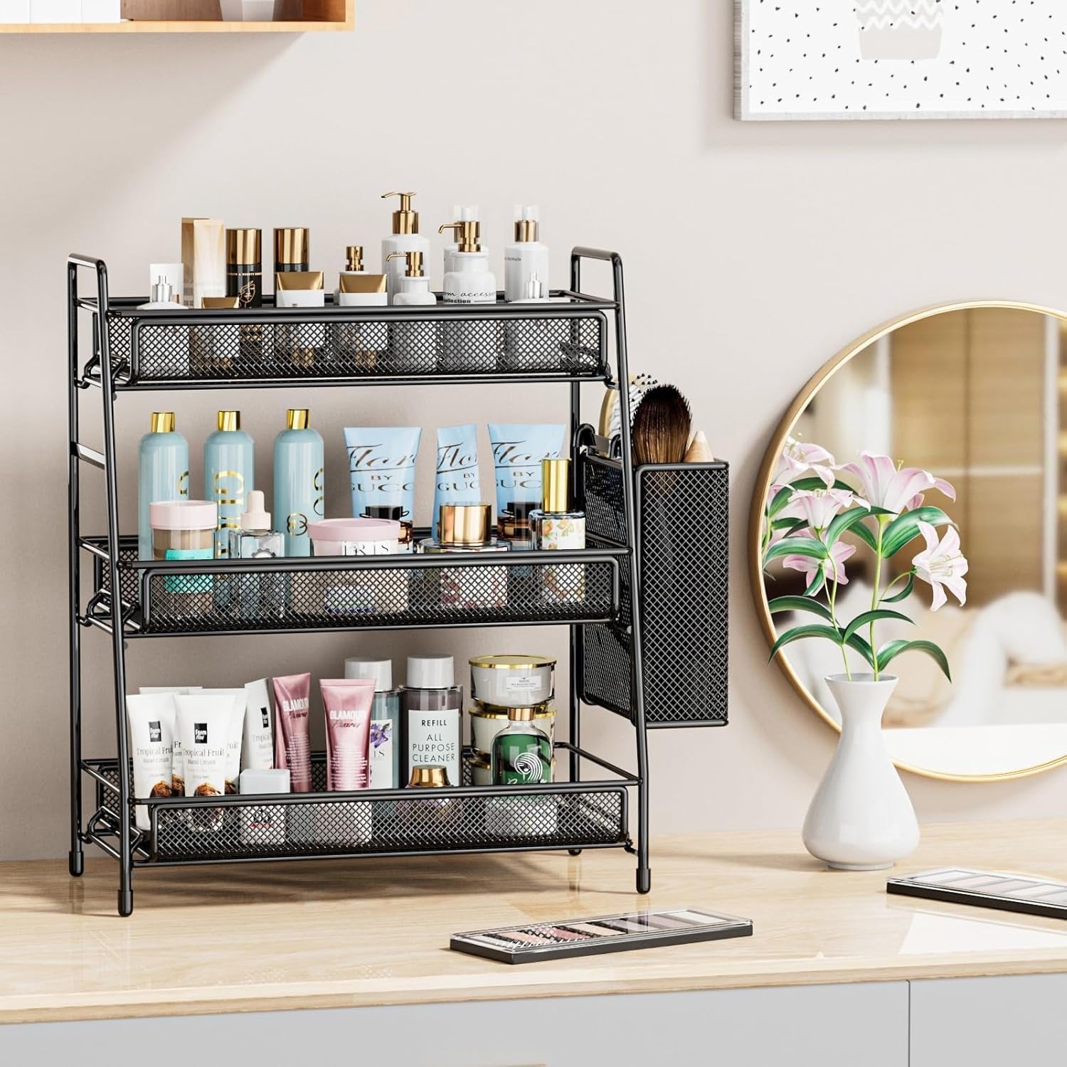 3Tier Bathroom Countertop Organizer Shelf Metal Spice Rack Makeup Storage Stand