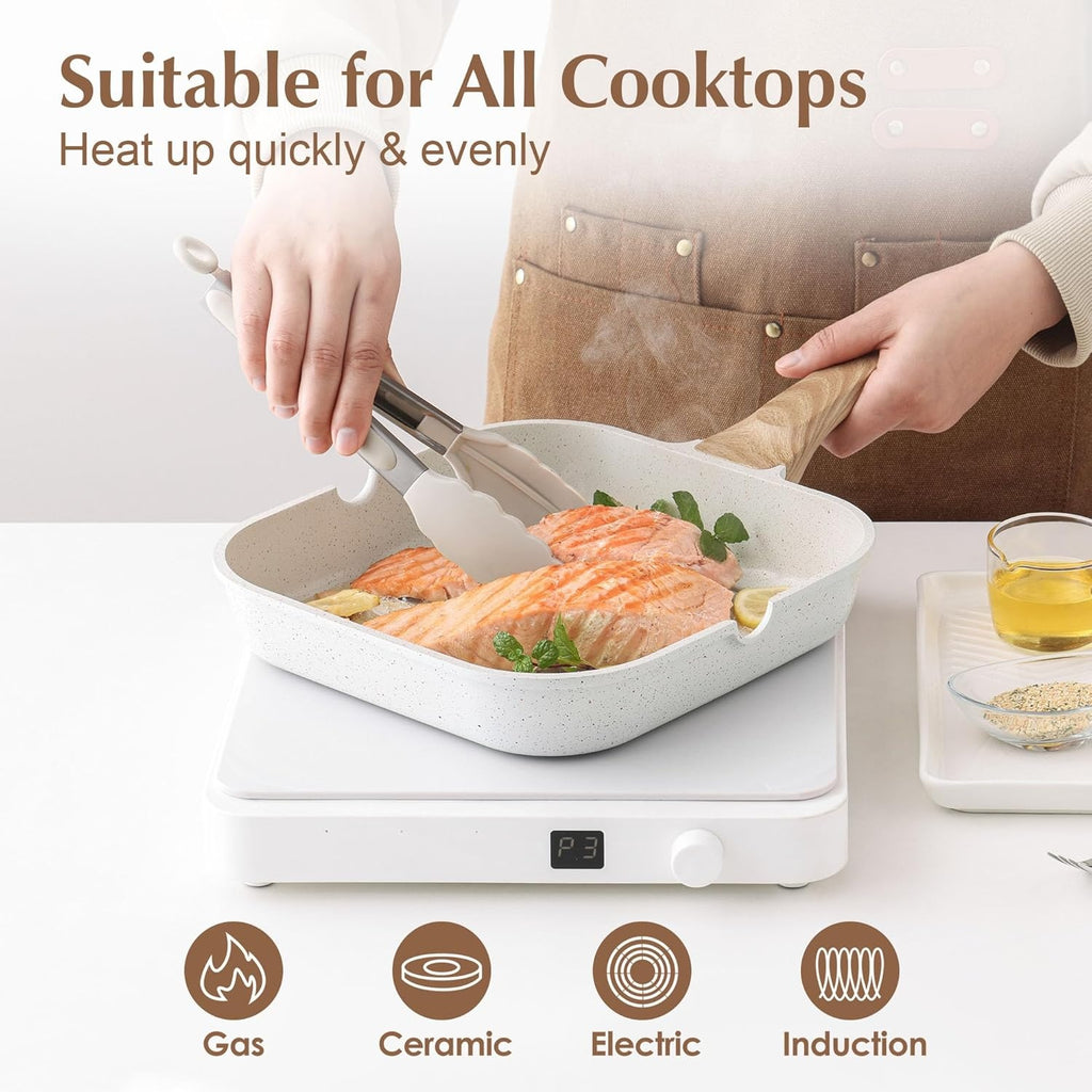 Nonstick Square Grill Pan with Pour Spouts for Stovetop
