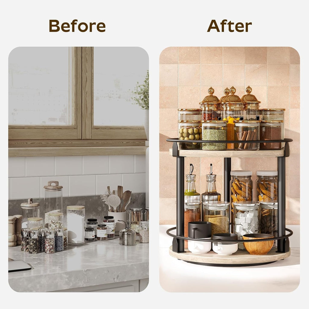 2 Tier Lazy Susan Spice Rack Organizer Rotating Turntable