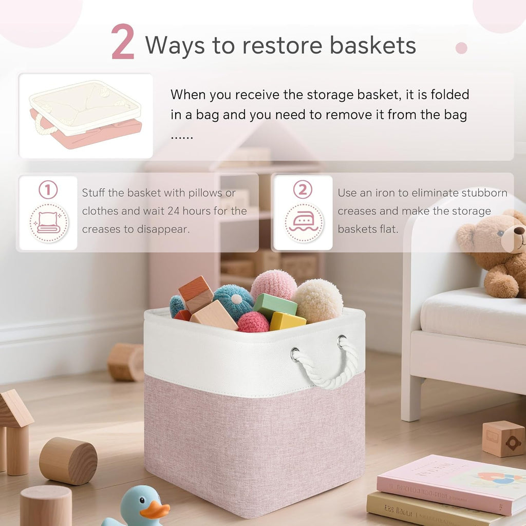 Pack of 6 Cube Storage Bins with Cotton Handles 11 Inch