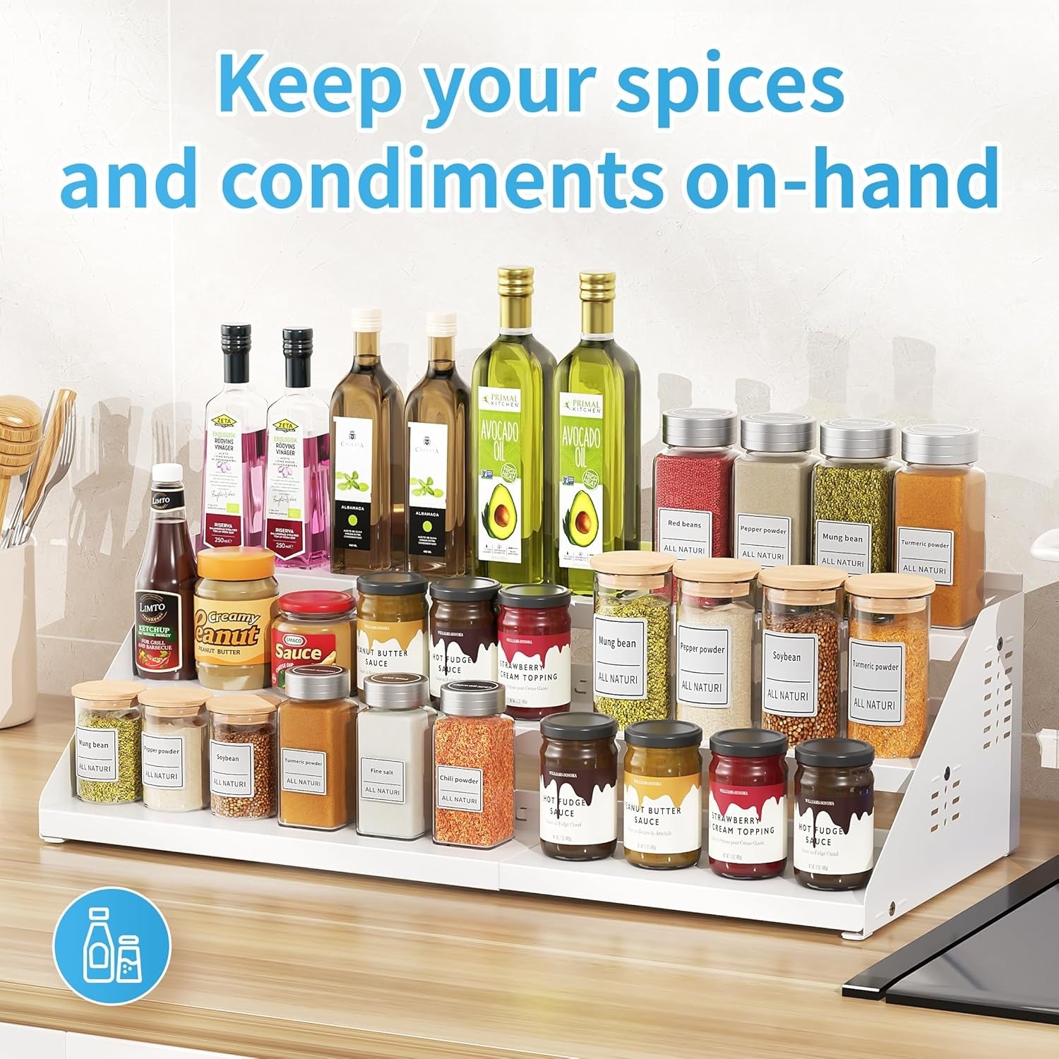 Expandable 3Tier Spice Rack Organizer for Cabinet Adjustable Spice Storage Rack