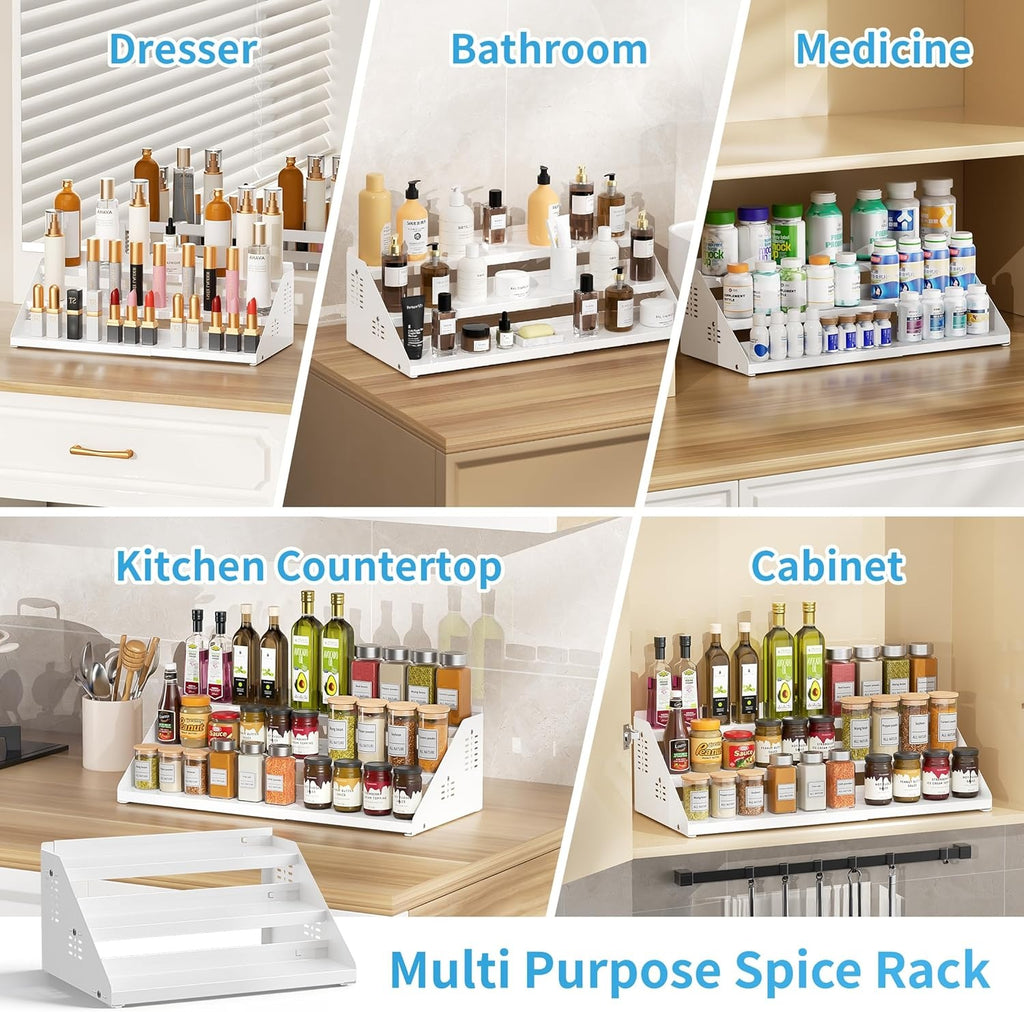 Expandable 3Tier Spice Rack Organizer for Cabinet Adjustable Spice Storage Rack