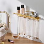 Wall Mounted Necklace Holder Jewelry Organizer Shelf with 56 Hooks and Tray